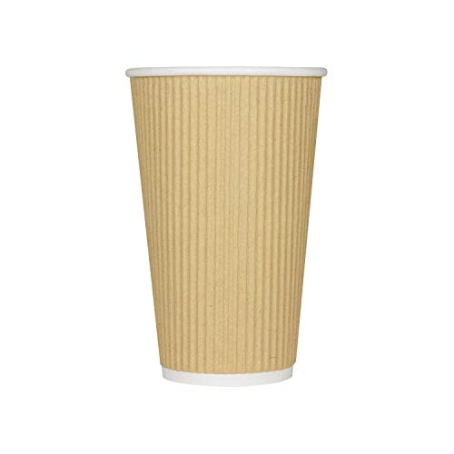 16oz Ripple Insulated Coffee Hot Cups [500 Count] Kraft Double Poly Lined Paper Hot Cup (16 OZ / Brown)