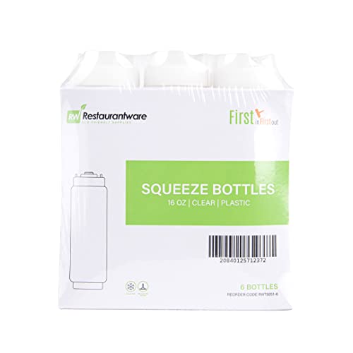 First In First Out 16 Ounce Condiment Squeeze Bottle 6 Refillable Lid FIFO Squeeze Bottle (6 Count)