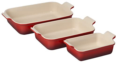 Stoneware Heritage Rectangular Baking Dish (3-Piece Dish Set / Cerise)