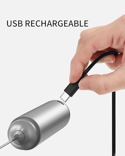 Rechargeable Milk Frother Handheld with Stand (Stand Silver)