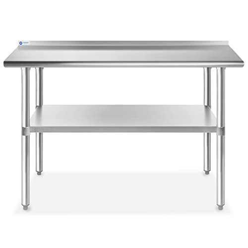 Stainless Steel Kitchen Prep Table 72 x 30 Inches with Backsplash & Under Shelf (72 in Long x 30 in Deep)