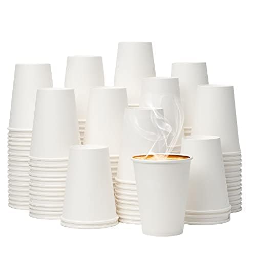 12 oz 100 Pack White Disposable Paper Coffee Cups (White / 12 oz)