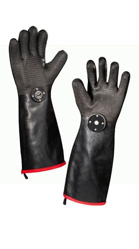 Freedom BBQ Gloves 932°F Heat Rated Magnetic EZ On Off Safety Clips Waterproof for Grills Smokers Fryers Ovens (18" Gloves)