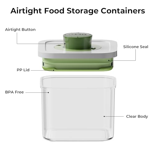 Pop Airtight Food Storage Containers with Date Recording Lids (Green-Set of 7)