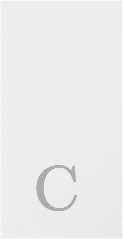 Luxenap 15.8 X 7.9 Inch Linen-Feel Guest Towels, 50 Lettered Hand Towels - Silver Letter 'C', Sans Serif Font, White Paper Dinner Napkins, airlaid, For Restrooms And Tables - Restaurantware