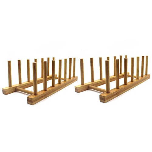 Bamboo Wooden Plate Racks Dish display Holder Kitchen Storage (Pack of 2)