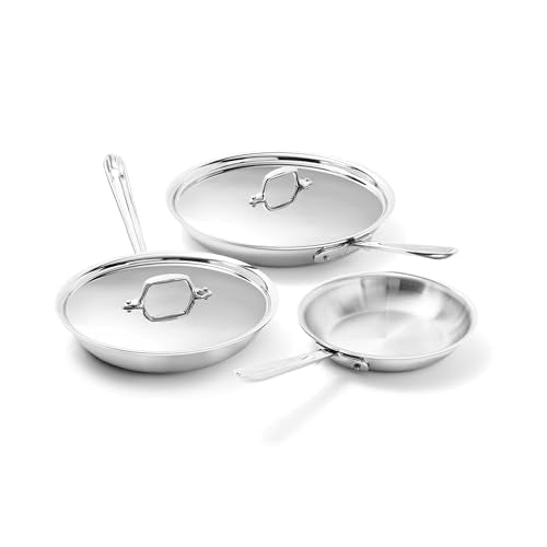 D3® Stainless Steel 5 Piece Frypan Set (5 pc set – Includes 8", 10", and 12" fry pans)