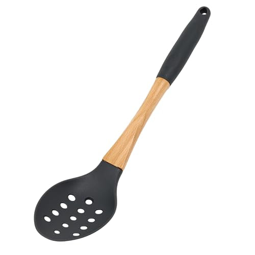 2pc Spoons Grey Nylon Kitchen Utensils Set with Soft Grip Ergonomic Wooden Handles High Heat Resistance (Gray / 2 Piece Set)