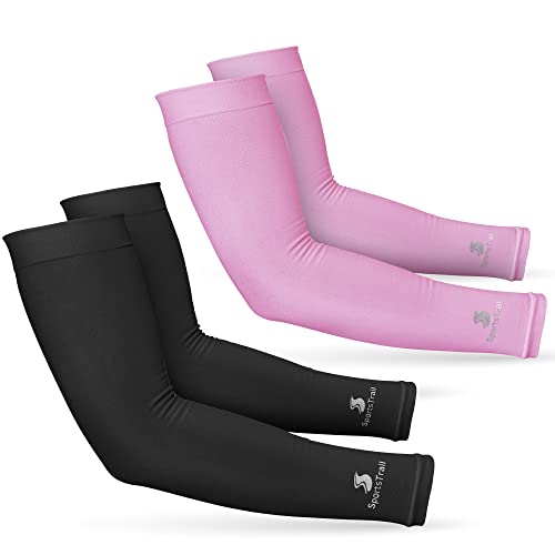 Cooling Arm Sleeves for Men & Women (2 Pairs: 1 Pair Black + 1 Pair Pink / One Size)