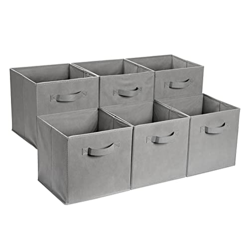 Collapsible Fabric Storage Cube Bins Organizer with Handles for Organizing (Gray / 13"x13"x13")