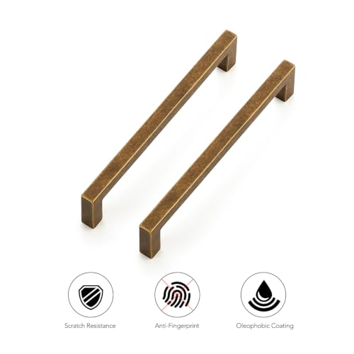 Antique Brass Cabinet Handles Solid Cabinet Pulls 5 Inch CC 30 Pack (Antique Brass / Flat Black 5" Hole Center)