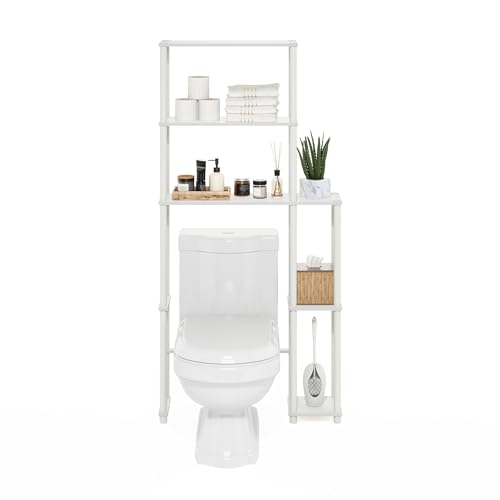 Turn-N-Tube Over The Toilet Storage, 5-Shelf Over The Toilet Organizer, Freestanding Space Saver Bathroom Shelf, for Bathroom Organizers and Storage, White (White/White / Side Rack)