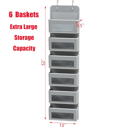 6 Clear Window Pocket Over Door Hanging Organizer (6 Pockets / Gray)