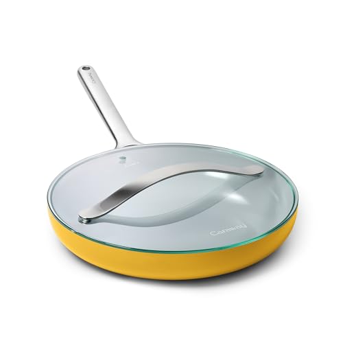 12" Non Stick Ceramic Frying Pan with Glass Lid (1x 12 IN / Marigold)