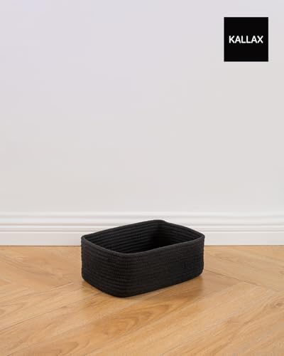 Small Woven Storage Basket for Organizing (Black / 12"L x 8"W x 4.5"H)