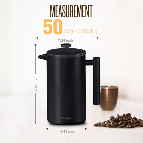304 Grade Stainless Steel French Press 50 Oz (Black / 50 Ounce)