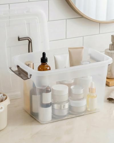 4 Packs 6 QT Storage Bins with Lids Clear Plastic Bins with Grey Handle Stackable Storage Containers for Organizing (6.0QT / 4 PACK)