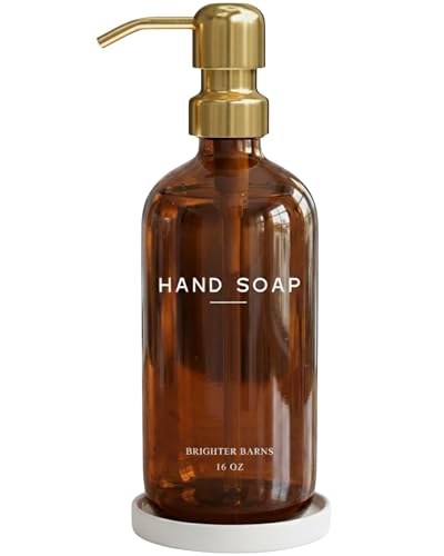 Luxury Glass Hand Soap Dispenser Bathroom Set by Brighter Barns (Amber Gold H)