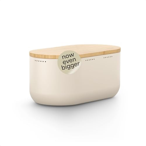Stainless Steel Bread Box with Cutting Board (Cream Beige)