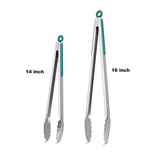 304 Stainless Steel Kitchen Cooking Tongs (14" & 16" / Aqua Sky)