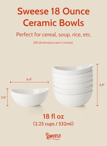 18 oz Medium White Porcelain Bowls (6 Count)