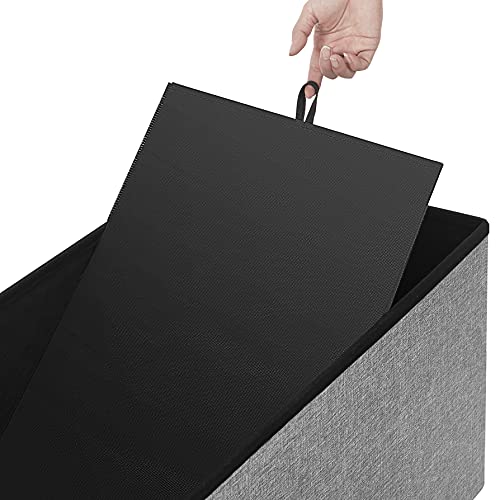 Ottoman Storage Bench (Light Gray + White / 15"D x 30"W x 15"H (without Flipping Lid))