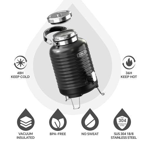 Insulated Beverage Dispenser 1.4gal (Black for camping / 179.2 Ounces)