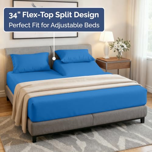 Flex Top Split Head King 4 Piece Sheet Set (19 - Royal Blue / Split Head/Flex Top)