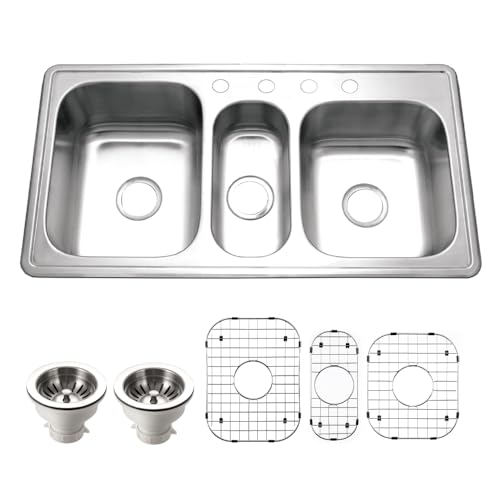 41" Stainless Steel Topmount Triple Bowl Sink (Modern / 41-5/16" x 22" x 9")