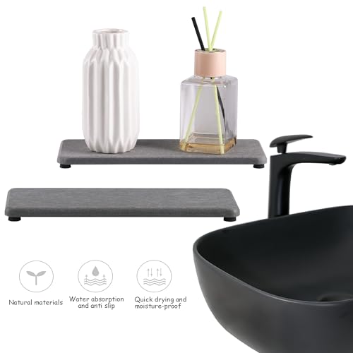 2Pcs Stone Soap Trays Water Absorbing Diatomite Coaster (Gray / 8.7" x 3.2")