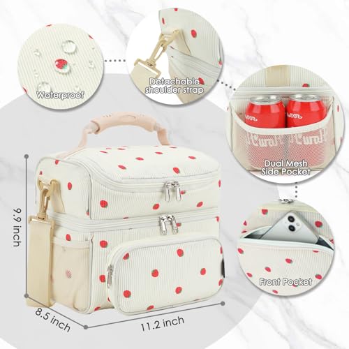 Lunch Box for Men & Women (Corduroy Strawberries Beige)