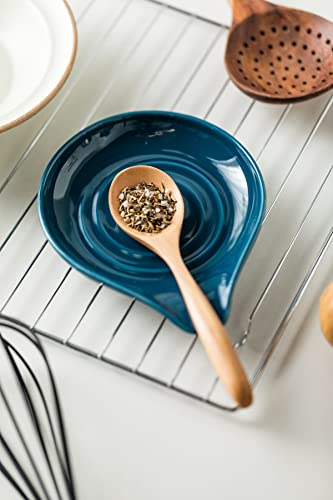 Spoon Rest Ceramic Spoon Holder for Stove Top (1.Blue)