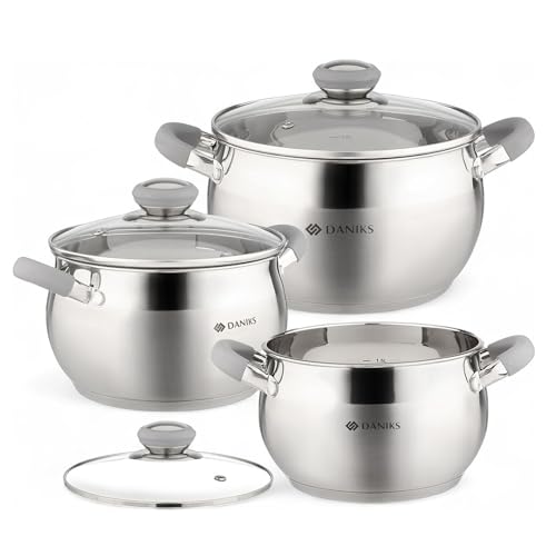 Modern 6 Piece Stainless Steel Cookware Set with Glass Lids (6-Piece Set)