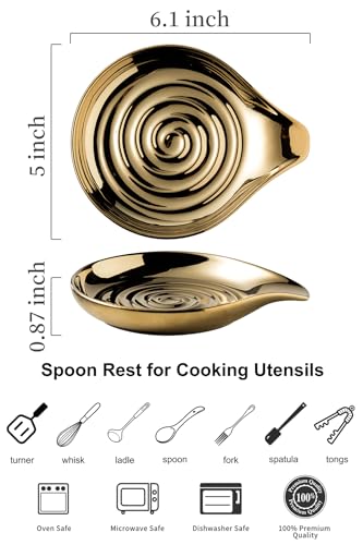 Ceramic Spoon Rest for Stove Top (Gold)