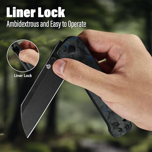 Penguin V2 Folding Pocket Knife (Blue Shredded CF Overlay/Black)