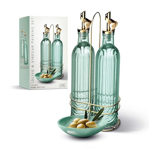 Glass Olive Oil Bottle Dispenser (Elegant Fluted / Green)