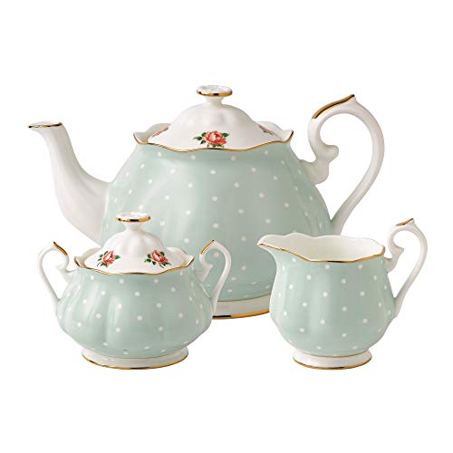 New Country Roses Polka Rose Tea Set (3-Piece Set (Teapot, Sugar & Creamer))
