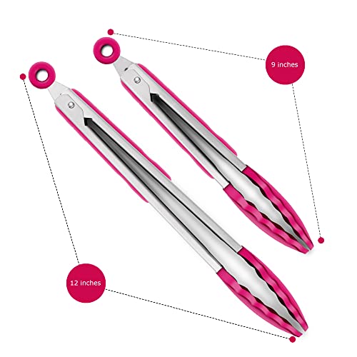 2 Pack Silicone Kitchen Tongs (Wine Red)