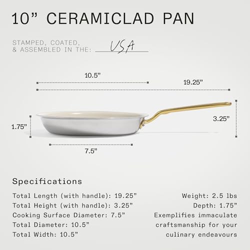 Cookware - 7-Piece CeramiClad Non Stick Pot and Pan Set (Antique Brass Handle) - 5-Ply Stainless Clad - Professional Cookware - Crafted in Italy - Induction Compatible (Antique Brass)