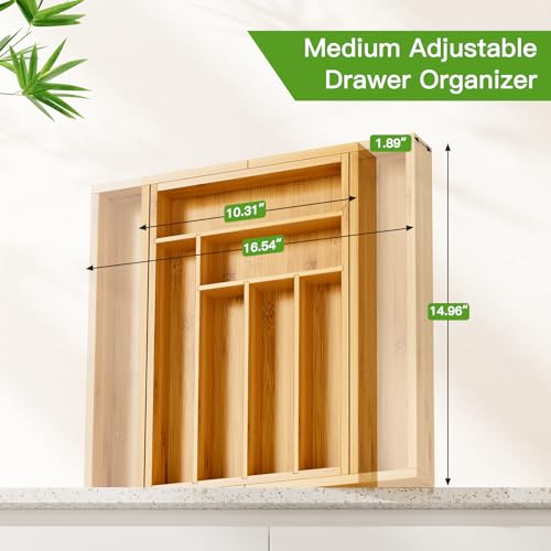 Bamboo Expandable Drawer Organizer for Utensils Holder