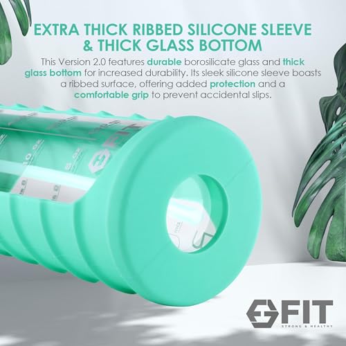 32 oz Glass Water Bottle with Time Marker (Ribbed Seafoam Sleeve)