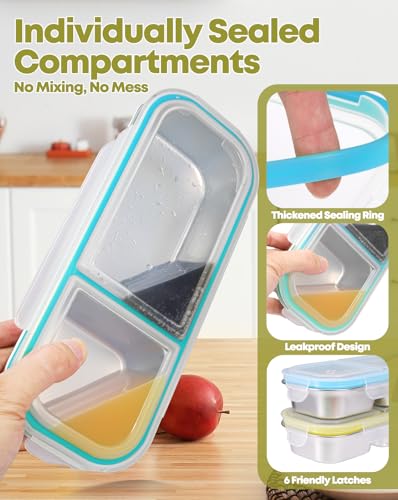 2 Pack Stainless Steel Snack Containers (2 compartment Blue Yellow)
