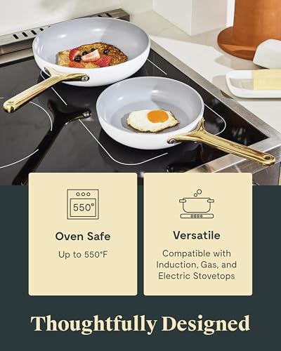 Ceramic Non Stick Fry Pan Set with Glass Lids (2x 10.5 IN & 1x 8 IN / Perracotta)
