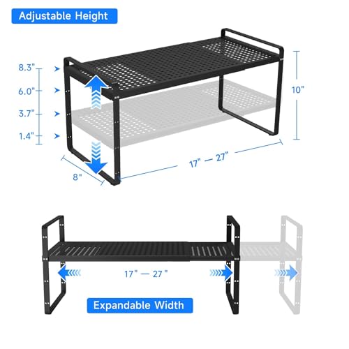 Expandable Kitchen Shelf Organizers (Black Small)