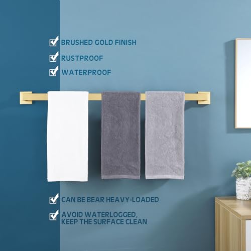 32 Inch Gold Bath Towel Bar Bathroom Towel Rack Towel Holder Shower Hand Towel Hanger (Brushed Gold / 32-Inch)