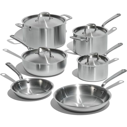 Cookware 10 Piece Stainless Steel Pot and Pan Set (Silver)