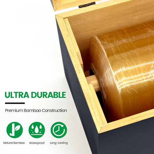 12 Inch Bamboo Plastic Wrap Dispenser with Cutter