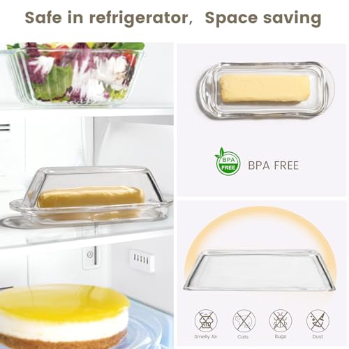 Small Clear Glass Butter Dish with Lid for Countertop