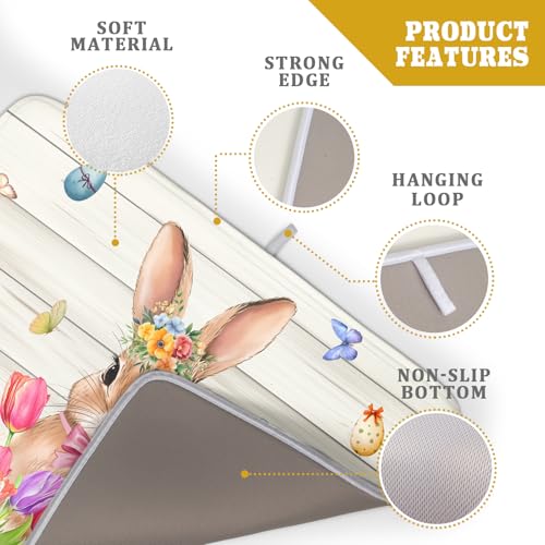 Easter Bunny Dish Drying Mat 18x24 inch Eggs Floral Fast Drying Pad Washable Reversible Microfiber Dish Drainer Mats for Kitchen Counter (Bunny Wood / 18" x 24")