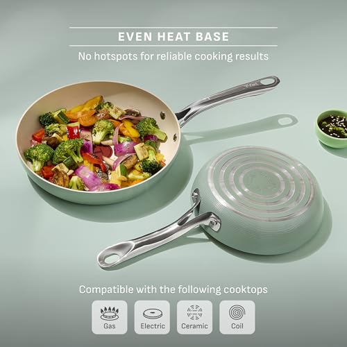 Inspire Ceramic Frying Pans Nonstick 10.5 Inch Skillet with Lid (10-Inch with lid)